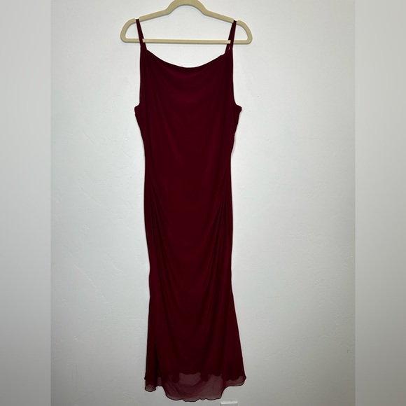 NWOT Zomva Burgundy Evening Midi Dress Mesh Second Skin Bodycon Size XL Ruched - Picture 1 of 11